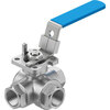 3-Way ball valve Series: VZBE Stainless steel/PTFE L-bore Handle PN63 Internal thread (NPT) 1/2" (15)